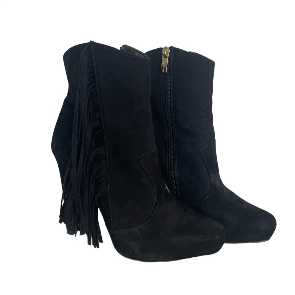 Bebe black fringe bootie